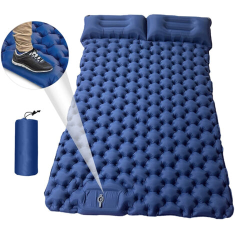 Matelas de camping double, matelas de camping gonflable ultra-épais pour 2 personnes avec oreiller intégré et pompe à pied pour le camping