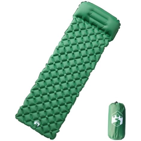 Matelas de camping gonflable avec oreiller 1 personne vert