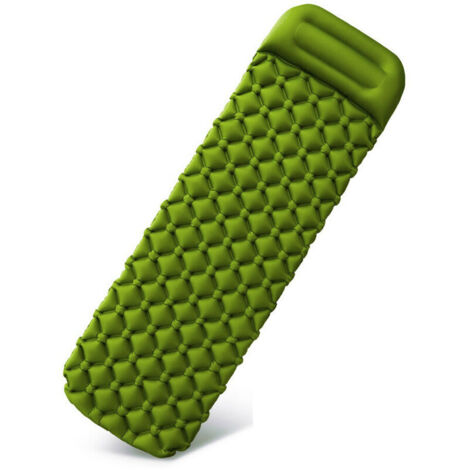 Matelas de camping gonflable Matelas de couchage étanche à l'humidité Coussin de matelas d'air Canapé-lit Matelas de plage extérieur avec oreiller (Vert armée, 805E)