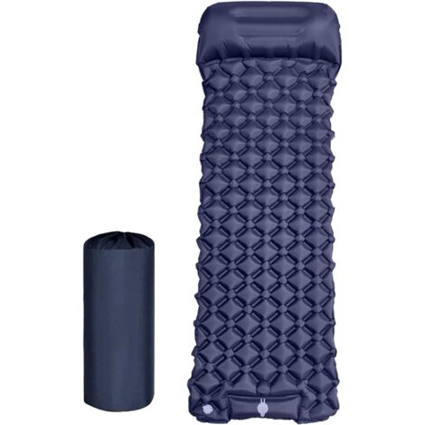 Matelas de camping gonflable, matelas simple avec oreiller intégré, 190 x 60 x 5 cm (bleu foncé)