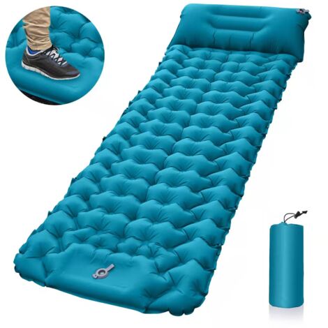Matelas de camping gonflable pliable avec pompe à pied (bleu paon)