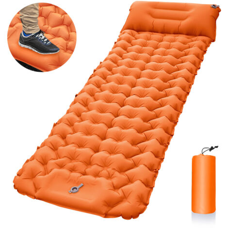 Matelas de camping gonflable pliable avec pompe à pied (orange)