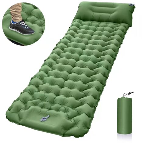 Matelas de camping gonflable pliable avec pompe à pied (vert olive)