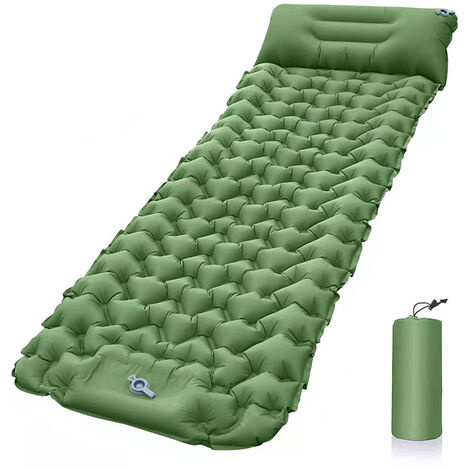 Matelas de Camping Gonflable, Ultraléger Imperméable Pliable Tapis de Couchage, Coussin d'air avec Oreiller pour Camping, Voyage, Plage 196 x 68 x 9 cm（Vert olive）