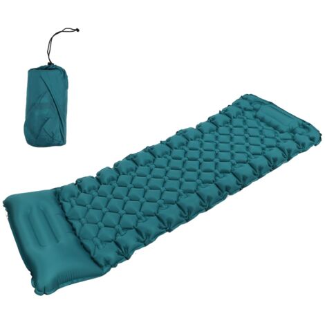 Matelas de Camping Gonflage au Pied Portable Design Ergonomique Coussin Courbé Quadrilatéral Bleu Paon Tapis de Sol