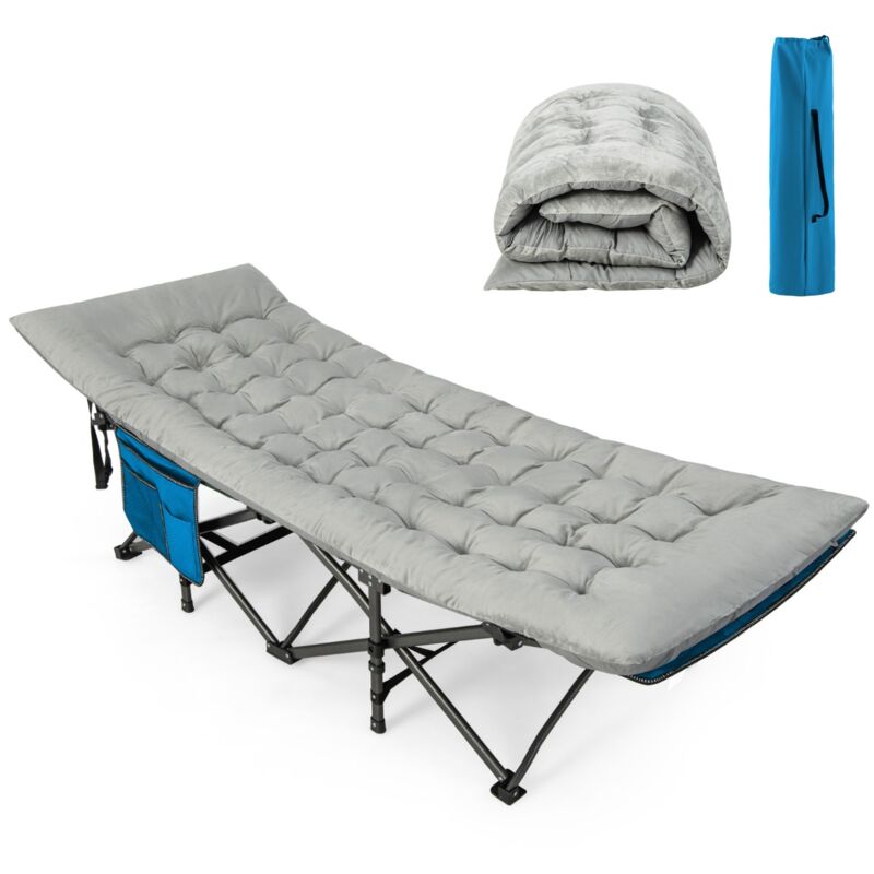 Matelas de Camping Inclinable en Velours Cristal Matelas de Couchage avec 4 Sangles de Fixation Poche de Fixation de Lit 190x70x7 cm Gris DESIGN IN