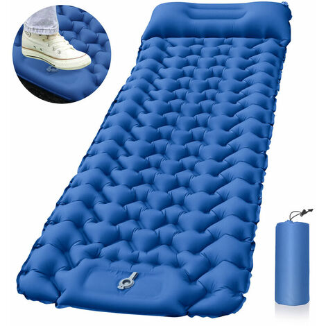 Matelas de Camping Ultraléger Matelas Gonflable avec Pompe à Pied Tapis de Sol Camping pour Plage Camping Randonnée Bleu Foncé