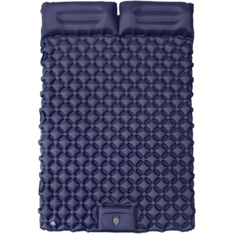 Matelas de couchage gonflable double avec oreiller intégré, équipement de camping portable, 190 x 120 x 5 cm (bleu foncé)