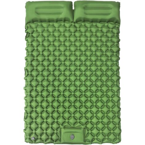 Matelas de couchage gonflable double avec oreiller intégré, équipement de camping portable, 190 x 120 x 5 cm (vert foncé)