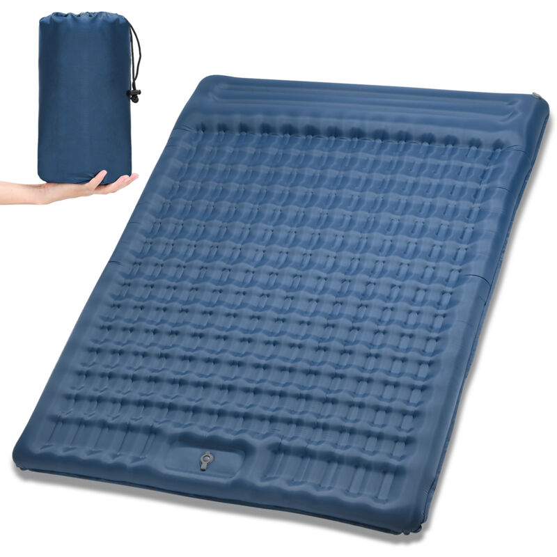 Matelas de couchage gonflable Double Extra épais de 5 pouces, matelas pneumatique avec pompe intégrée pour le Camping, bleu - Bleu