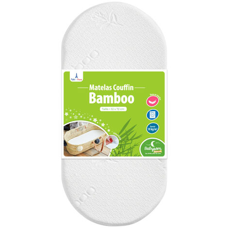 Matelas de couffin bamboo 72x32cm – Épaisseur 4cm – Housse déhoussable lavable – Certifié Oeko-Tex – Fabriqué en France – Babysom