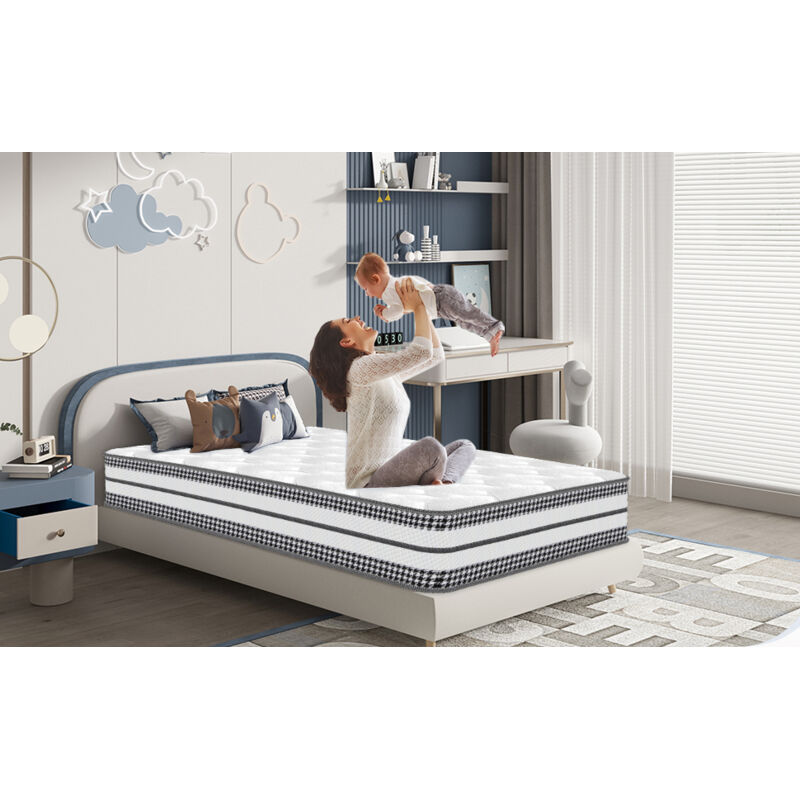 Matelas de luxe 90x190 cm, mémoire de forme, Ép 24cm, 8 zones de confort, indépendance du couchage, orthopédique