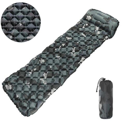 Matelas de sol ultraléger avec oreiller intégré, matelas de camping gonflable pour la randonnée (camouflage)