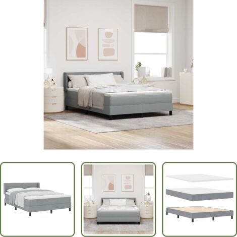 Matelas de soutien -  Lit à ressorts avec matelas Gris clair 200 x 140 cm tissu