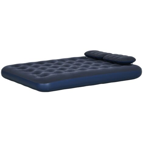 Matelas double avec pompe à main et oreiller,bleu 203x152x22cm pour le camping et les invités