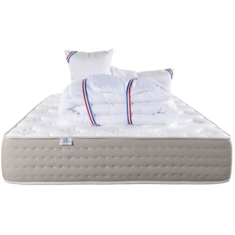 Matelas Dreamlux, 26 cm , ressorts ensachés, mousse haute densité, indépendance du couchage, face été/hiver + Oreiller + Couette, 140x200cm