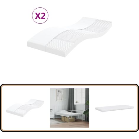 Matelas en mousse 2 pcs blanc 80x200 cm 7 zones dureté 20 ILD - Matelas Mousse - Matelas Double - Matelas Bon Support - Literie Blanche - Sommier Tapissier