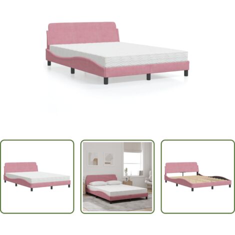 Matelas en mousse -  Lit avec matelas Dover rose 140x190 cm velours