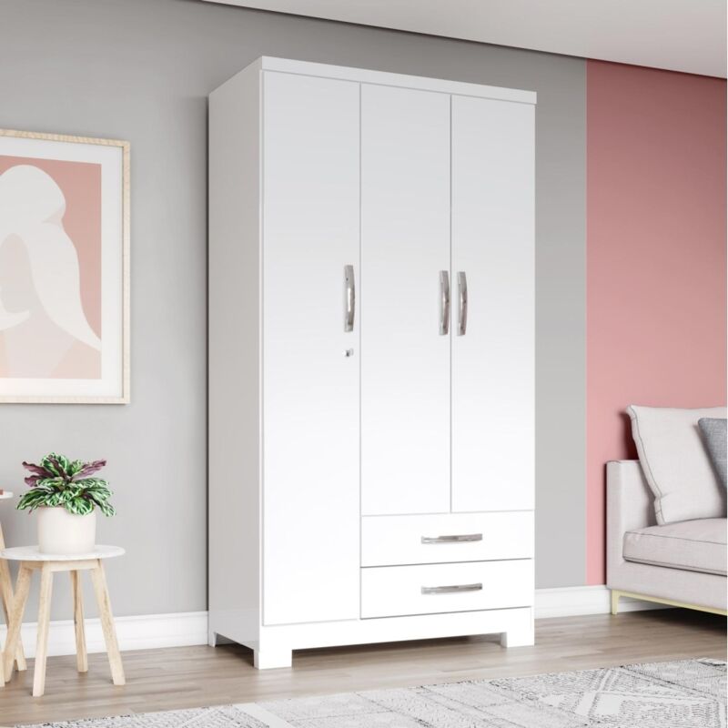 Befara – Armoire individuelle Alain – 3 portes avec serrure – 2 tiroirs spacieux – Structure en MDF 15 mm – Dimensions 91x46,5x180,5 cm Befara – Armoire individuelle Alain – 3 portes avec serrure – 2 tiroirs spacieux – Structure en MDF 15 mm – Dimensions 91x46,5x180,5 cm