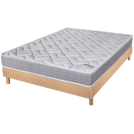 Matelas et sommier 140x190 Mousse - Maryland - Soutien ferme - Sommier en kit - Chêne