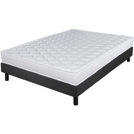 Matelas et sommier 140x190 Mousse - Newkit - Soutien medium - Sommier démonté - Gris