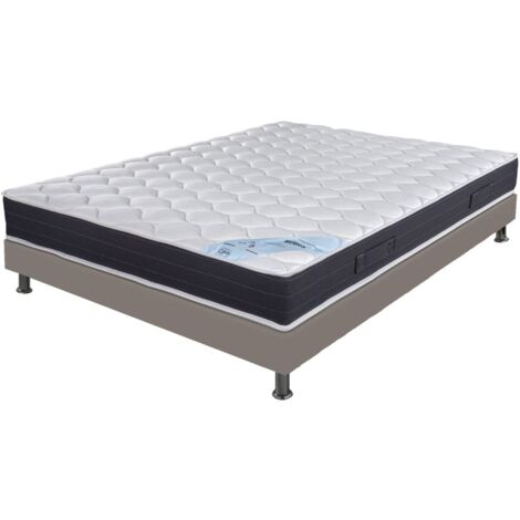 Matelas et sommier 140x190 Ressorts - Rubis - Soutien très ferme - Simili taupe
