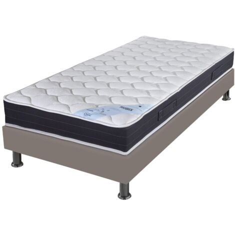 Matelas et sommier 80x190 Ressorts - Rubis - Soutien très ferme - Simili taupe