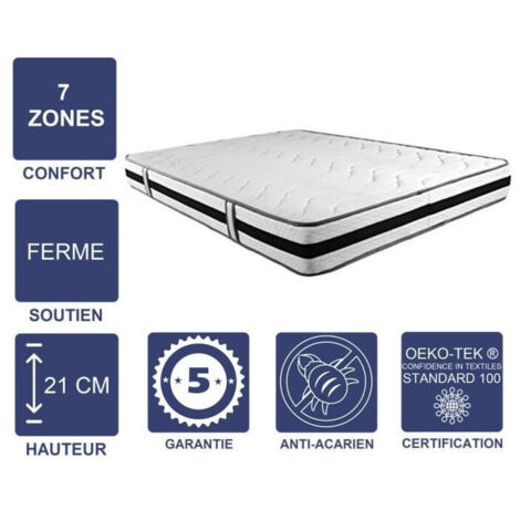 matelas face de contact Mémoire de Forme 60 Kg/m3 100x200 x 21 cm Ferme - 7 Zones de Confort - Noyau Aertech+ 35 Kg/m3 HR Dernière Génération - Très Respirant