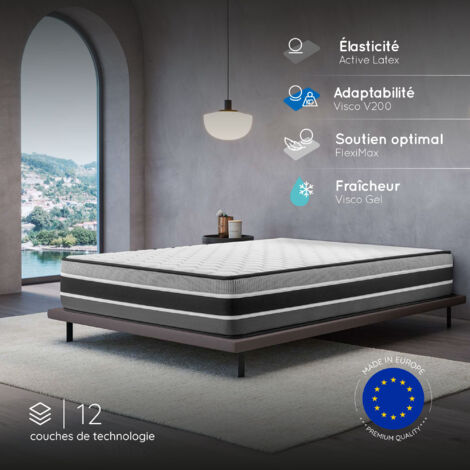 Matelas mousse 140x190 cm – Épaisseur 30 cm – Très ferme – 7 zones de confort en mousse mémoire adaptative – Blue Latex face été/hiver – Cosmos