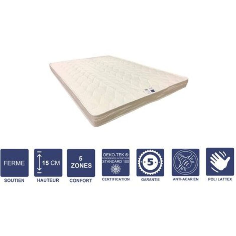 Matelas Ferme Pour Canapé Lit + Alése 120x190 x 15 cm + Oreiller Visco - 5 zones de Confort - rembourrage 100 % polesther - âme 100 % polyuréthane