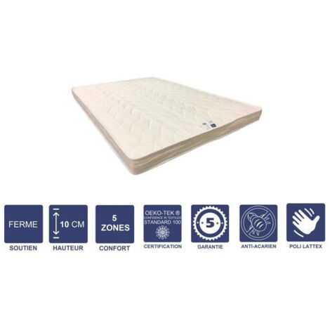 Matelas Ferme Pour Canapé Lit 160x200 x 10 cm - 5 zones de Confort - Noyau Poli Lattex HR Derniére Génération - Trés Respirant