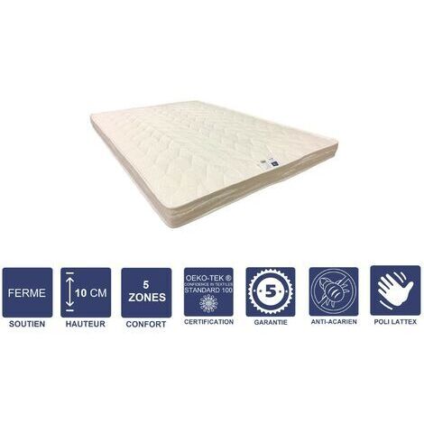 Matelas Ferme Pour Canapé Lit + Alése 130x190 x 10 cm + Oreiller Visco - 5 zones de Confort - rembourrage 100 % polesther - âme 100 % polyuréthane poli lattex HR Derniére Génération - Trés Respirant