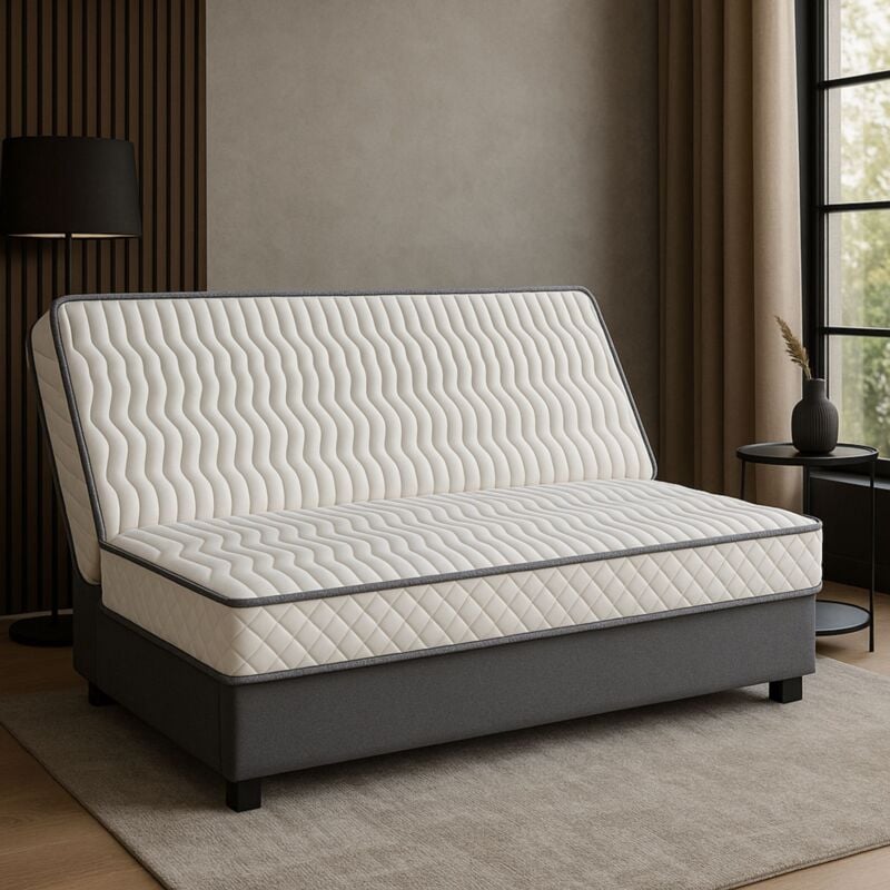 Provence Literie - Matelas Ferme Pour tous Clic Clac 140x200 x 15 cm + contact avec contact Latex sur Face Hiver - Dim Assise 70 cm - 5 zones de