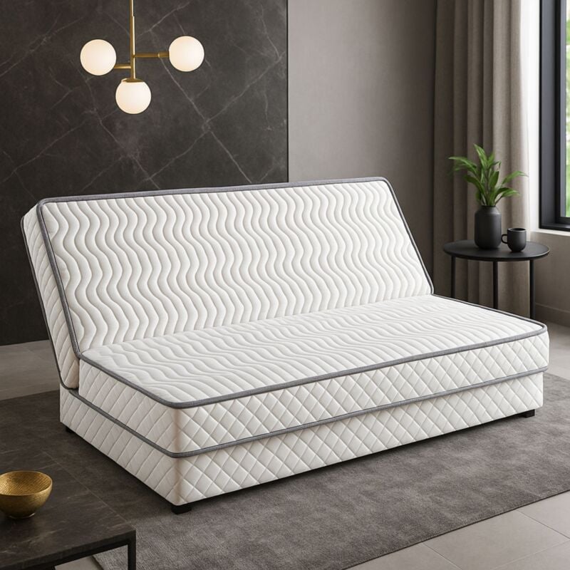Matelas Ferme Pour tous Clic Clac + Alése 130x190 x 10 cm - Découpe Assise 70 cm - 5 zones de Confort - rembourrage 100 % polesther - âme 100 %