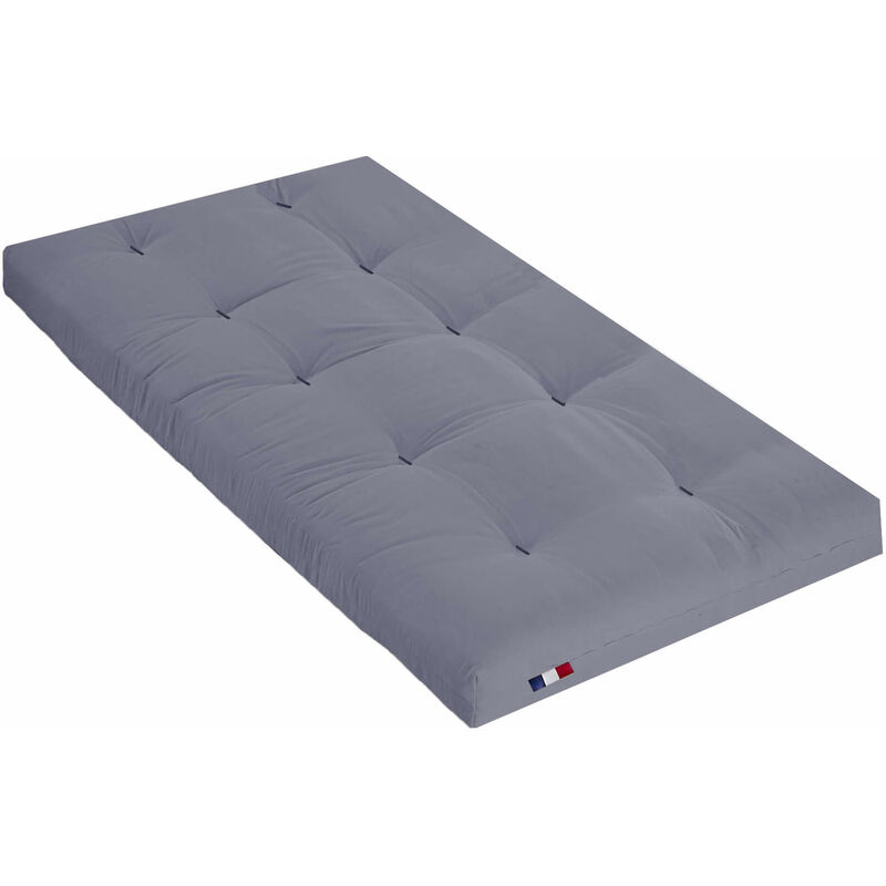 Matelas futon gris clair en coton 90x190 - Gris