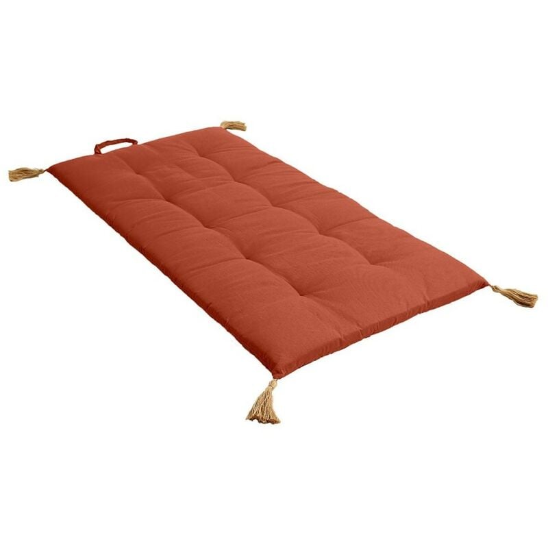 decostars - matelas futon pompon jute 60x120 cm terre cuite coton - rouge