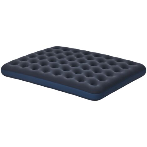Matelas gonflable 2 places avec pompe à main intégrée, surface floquée, bleu