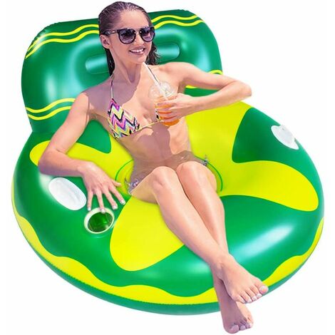 Matelas gonflable de piscine avec deux poignées et un grand porte-gobelet, idéal pour se détendre dans la piscine, flotteur de chaise longue de piscine pour adulte