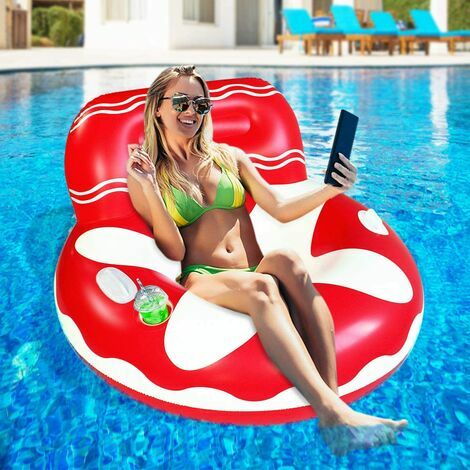 Matelas gonflable de piscine avec deux poignées et un grand porte-gobelet, idéal pour se détendre dans la piscine flotteur de chaise longue de piscine pour adulte, hamac flottant