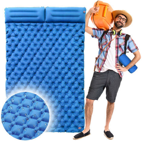 Matelas gonflable double, matelas de voyage, oreiller, grand format et robuste.