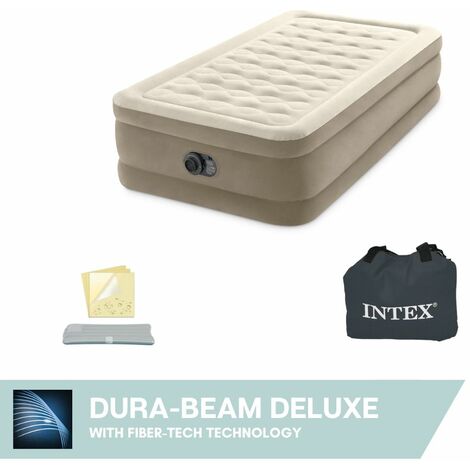 Matelas gonflable - Intex Ultra Plush - 2 personnes - 152x203x46 cm (LxLxH) - Beige - Avec motopompe intégrée - Beige
