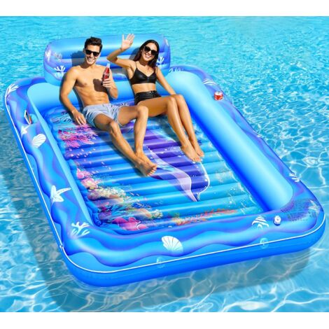 Matelas Gonflable Piscine Bronzage, Bouee Adulte avec Monde Marin Amusant, Eau Bronzage 2 Porte-Gobelets & Dossier, 205 150CM Bouées et Gonflables Tanning Pool -