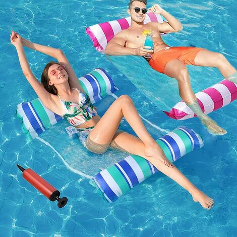 Matelas gonflable pour piscine, 4 en 1 matelas gonflable multi-usages pour hamac de piscine, lot de 2 avec pompe à air, flotteur de piscine, hamac de piscine, accessoires de piscine, cadeau d'été parf