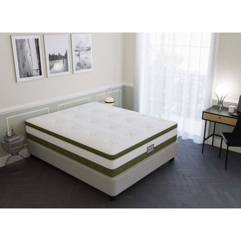Matelas hybride BAMBOO 140 x 190 cm ressorts ensachés et mémoire de forme épaisseur 30 cm