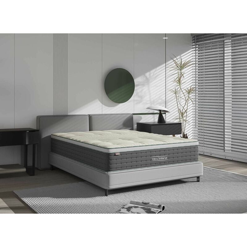 Deco In Paris - natural - Matelas hybride natural 140 x 190 cm ressorts ensachés et soie épaisseur 29 cm