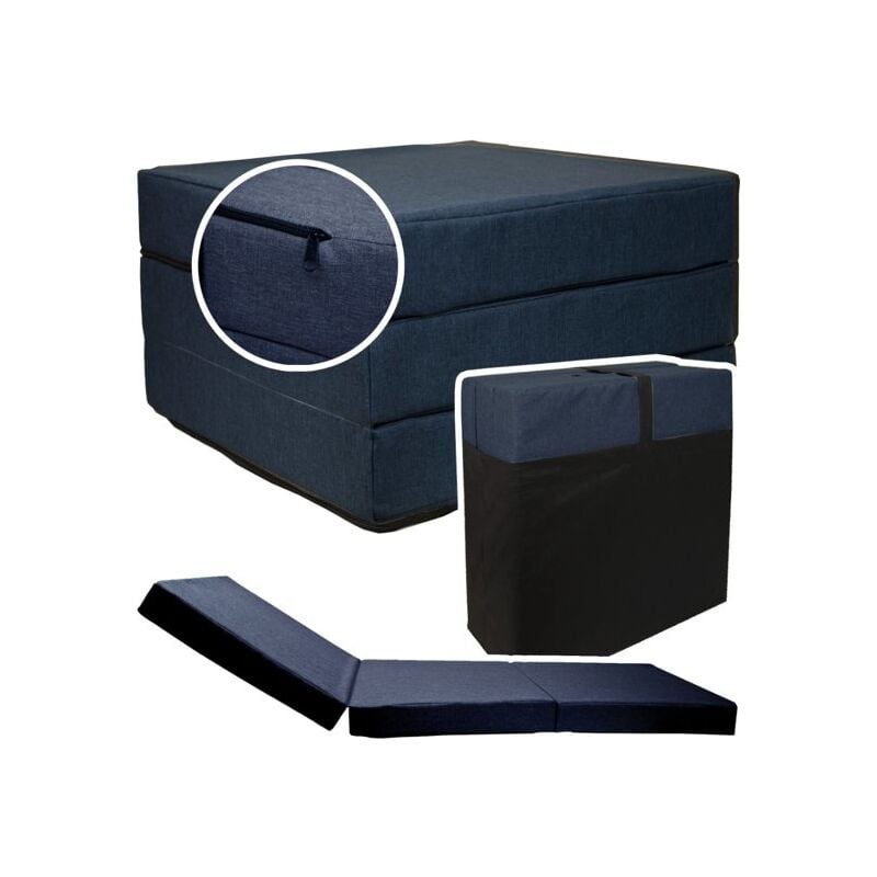 Matelas invité Bleu Marine - matelas pliable - 195x65x10 cm - matelas de camping
