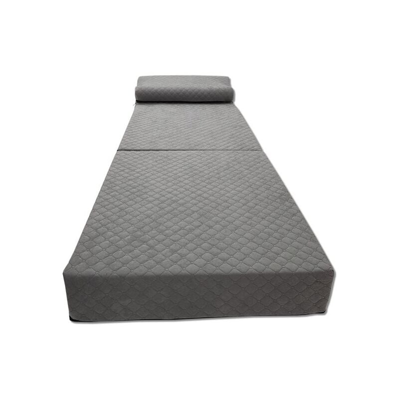 Matelas invité de luxe avec oreiller - gris - matelas de camping - canapé - pliable - 200x70x15 cm