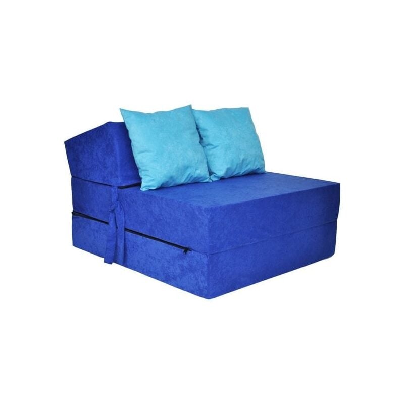 Matelas invité de luxe - bleu - matelas de camping - matelas de voyage - matelas pliable - 200 x 70 x 15 - avec oreillers bleu clair - Bleu