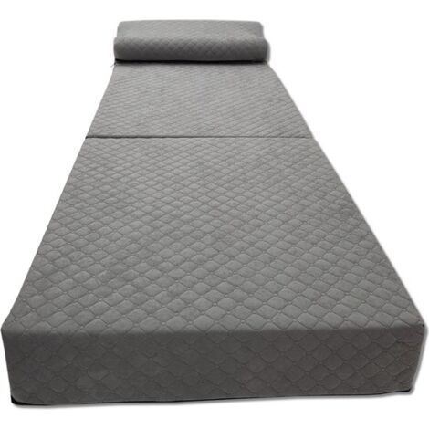 Matelas invité de luxe avec oreiller - gris - matelas de camping - canapé - pliable - 200x70x15 cm