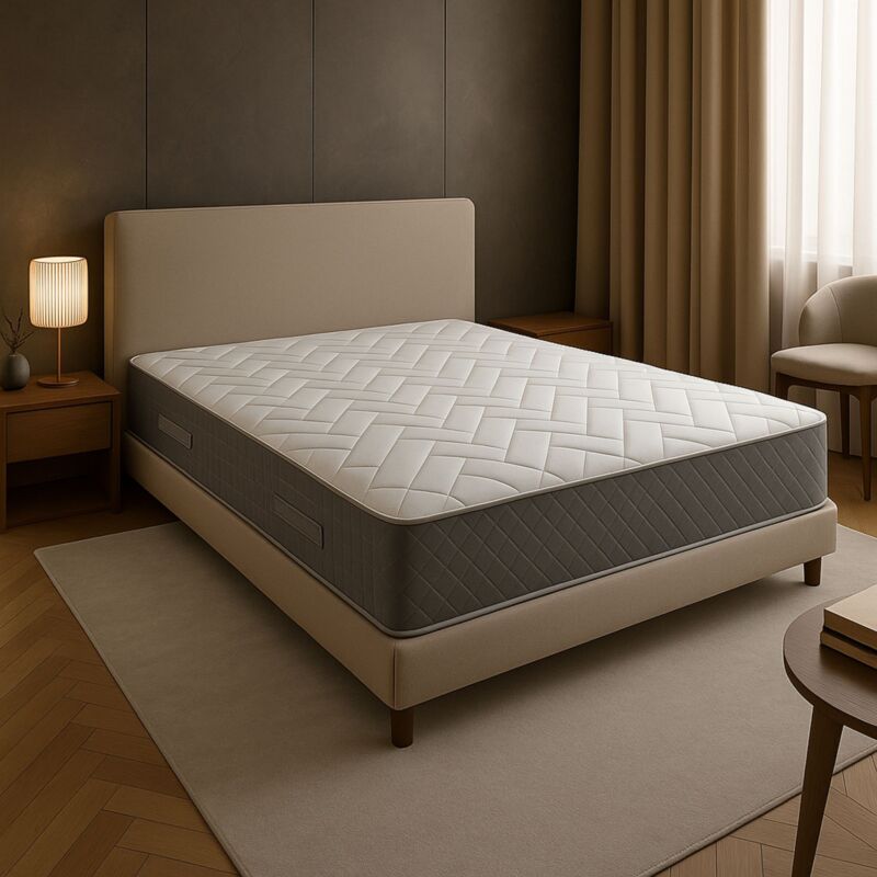Matelas contact Latex 80 Kg/m3 + Aertech+ 35 Kg/m3 + Alèse 140x190 x 21 cm Accueil Moelleux Soutien Ferme - 7 Zones de Confort